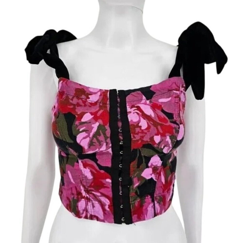 Free People Addie Corset Floral Crop Top in Twilight Combo - Picture 3 of 6
